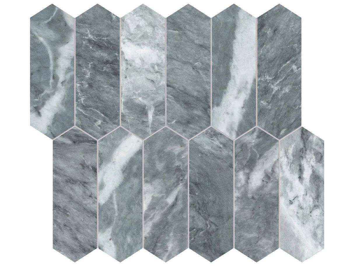 Anatolia Tile 2X6 Aqua Intenso Picket Brushed Marble Mosaic 5001-0256-0 * 1 Sheet = .87 Sqft * Aqua Intenso Picket 2x6 - premium natural stone mosaic tile from Anatolia Tile, available at PoshHaus showroom in Keene, NH