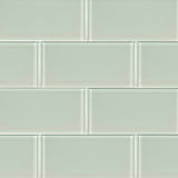 Arctic ice 3x6 glossy glass white subway tile SMOT GL T AI36 product shot multiple tiles angle view #Size_3"x6"