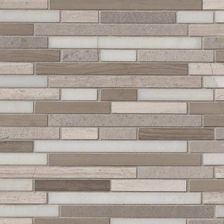 Arctic storm interlocking 12X12 honed marble mesh mounted mosaic tile SMOT-AS-ILH product shot multiple tiles angle view