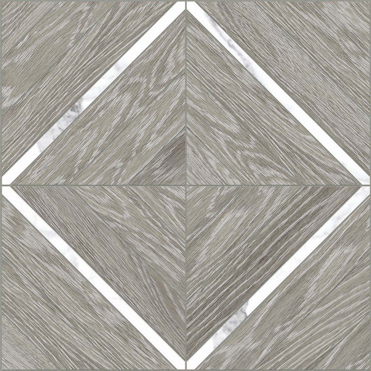 Anatolia Tile 16X16 Aspen Beachcomber With Polished Statuario Venato Marquetry Matte Porcelain Mosaics. 1 Sheet = 1.69 Sq. Ft. 4501-0014-1 Beachcomber Statuario Marquetry - premium natural stone mosaic tile from Anatolia Tile, available at PoshHaus showroom in Keene, NH