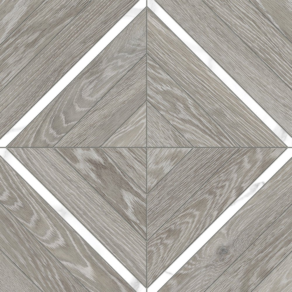 Anatolia Tile 16X16 Aspen Beachcomber With Polished Statuario Venato Marquetry Matte Porcelain Mosaics. 1 Sheet = 1.69 Sq. Ft. 4501-0014-1 Beachcomber Statuario Marquetry - premium natural stone mosaic tile from Anatolia Tile, available at PoshHaus showroom in Keene, NH