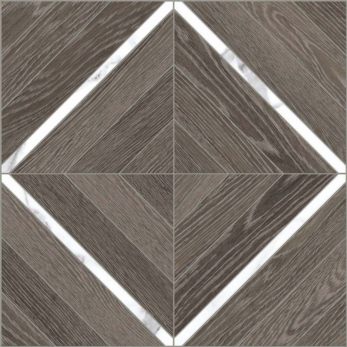 Anatolia Tile 16X16 Aspen Sequoia Matte Porcelain Mosaics With Statuario Venato Marquetry. 1 Sheet = 1.69 Sq. Ft. 4501-0020-1 Sequoia Statuario Marquetry - premium natural stone mosaic tile from Anatolia Tile, available at PoshHaus showroom in Keene, NH