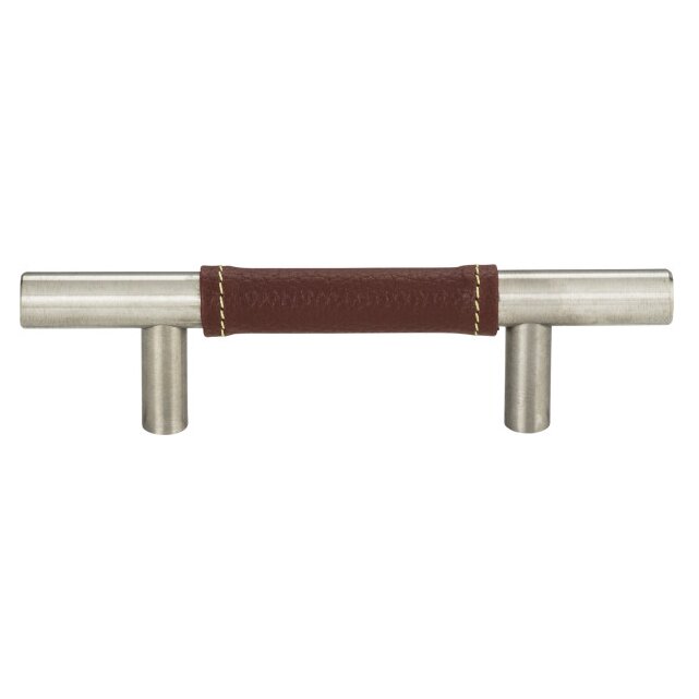 Atlas Homewares Zanzibar Brown Leather Pull 3 Inch (c-c) Brushed Nickel