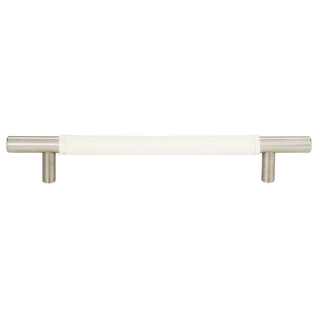 Atlas Homewares Zanzibar White Leather Pull 6 5/16 Inch (c-c) Brushed Nickel