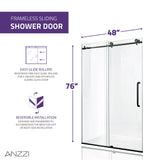 ANZZI SD-AZ13-01BN Madam Series 48 in. by 76 in. Frameless Sliding Shower Door in Brushed Nickel with Handle