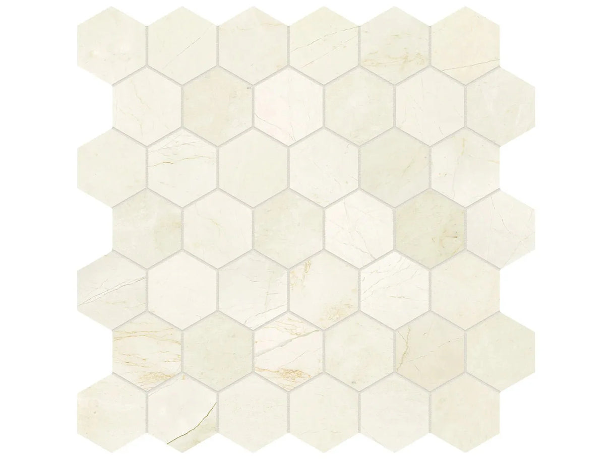 Anatolia Tile 2" Hex Avorio Crema Honed Marble Mosaic 5001-0257-0 * 1 Sheet = .99 Sqft * Avorio Crema Hexagon 2" - premium natural stone mosaic tile from Anatolia Tile, available at PoshHaus showroom in Keene, NH