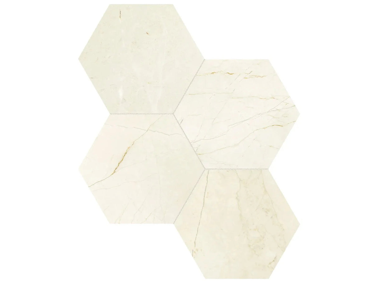 Anatolia Tile 6" Hex Avorio Crema Honed Marble Mosaic 5001-0260-0 * 1 Sheet = .88 Sqft * Avorio Crema Hexagon 6" - premium natural stone mosaic tile from Anatolia Tile, available at PoshHaus showroom in Keene, NH