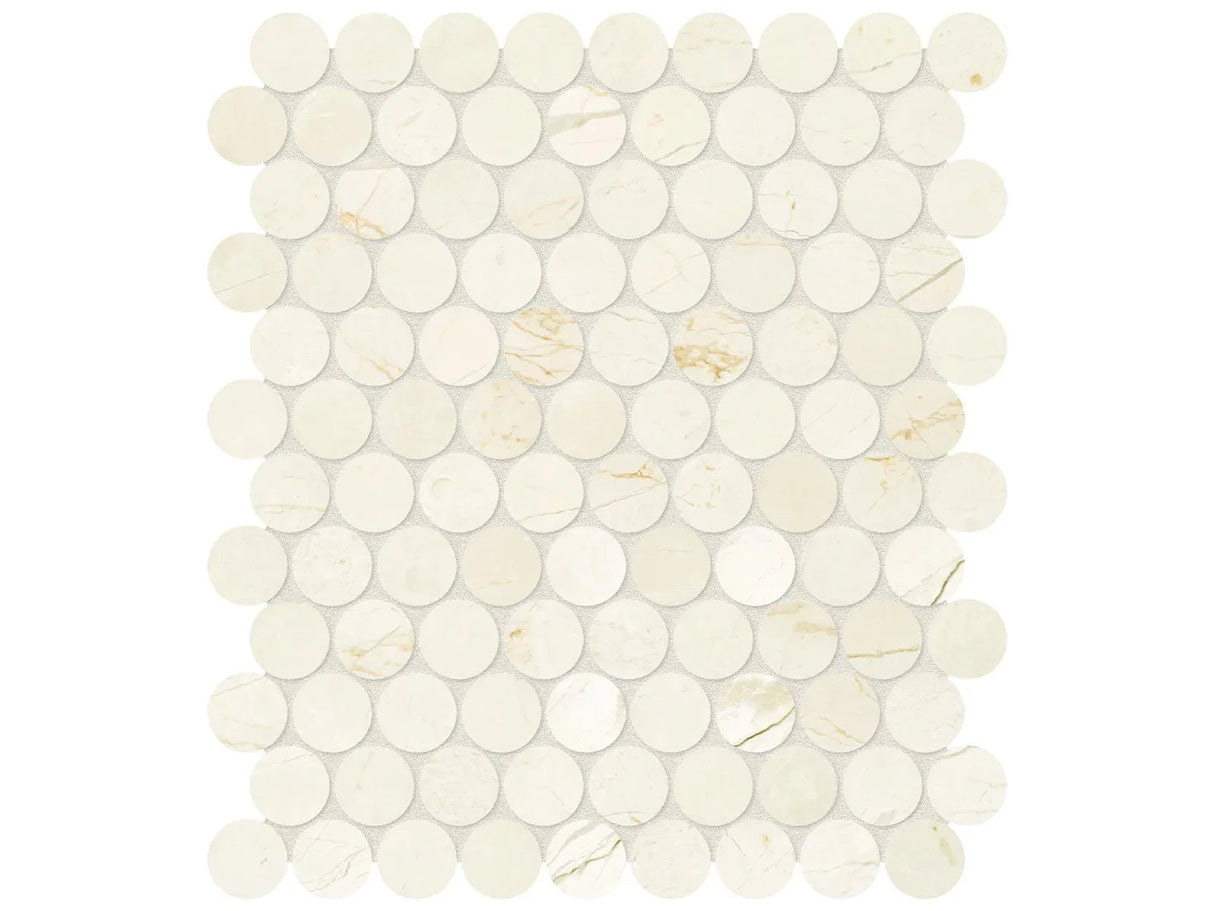 Anatolia Tile 1.25" Avorio Crema Penny Round Honed Marble Mosaic 5001-0261-0 * 1 Sheet = .99 Sqft * Avorio Crema Penny Round - premium natural stone mosaic tile from Anatolia Tile, available at PoshHaus showroom in Keene, NH