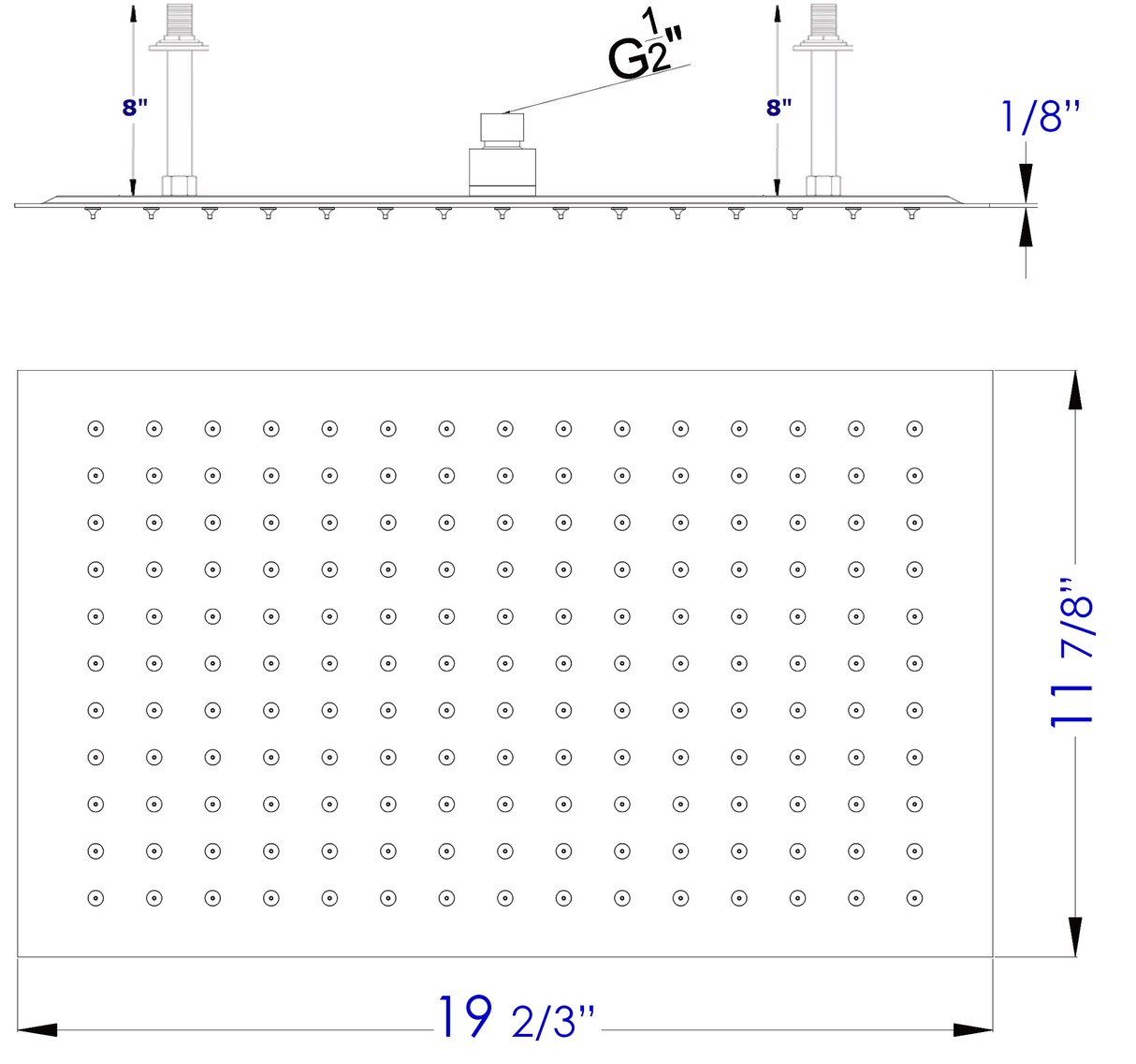 ALFI brand RAIN2012-BSS 20" Rectangular Brushed Solid Stainless Steel Ultra Thin Rain Shower Head