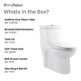 Sublime One Piece Elongated Toilet Dual Flush, Brushed Gold Hardware 1.1/1.6 gpf