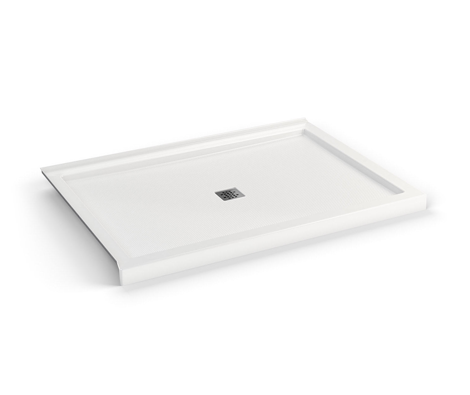 MAAX 420036-542-001-100 B3Square 6042 Acrylic Corner Left Shower Base in White with Anti-slip Bottom with Center Drain