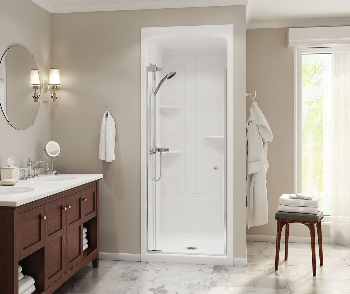 MAAX 105918-000-001 Camelia SHR-3636 Acrylic Alcove Center Drain One-Piece Shower in White