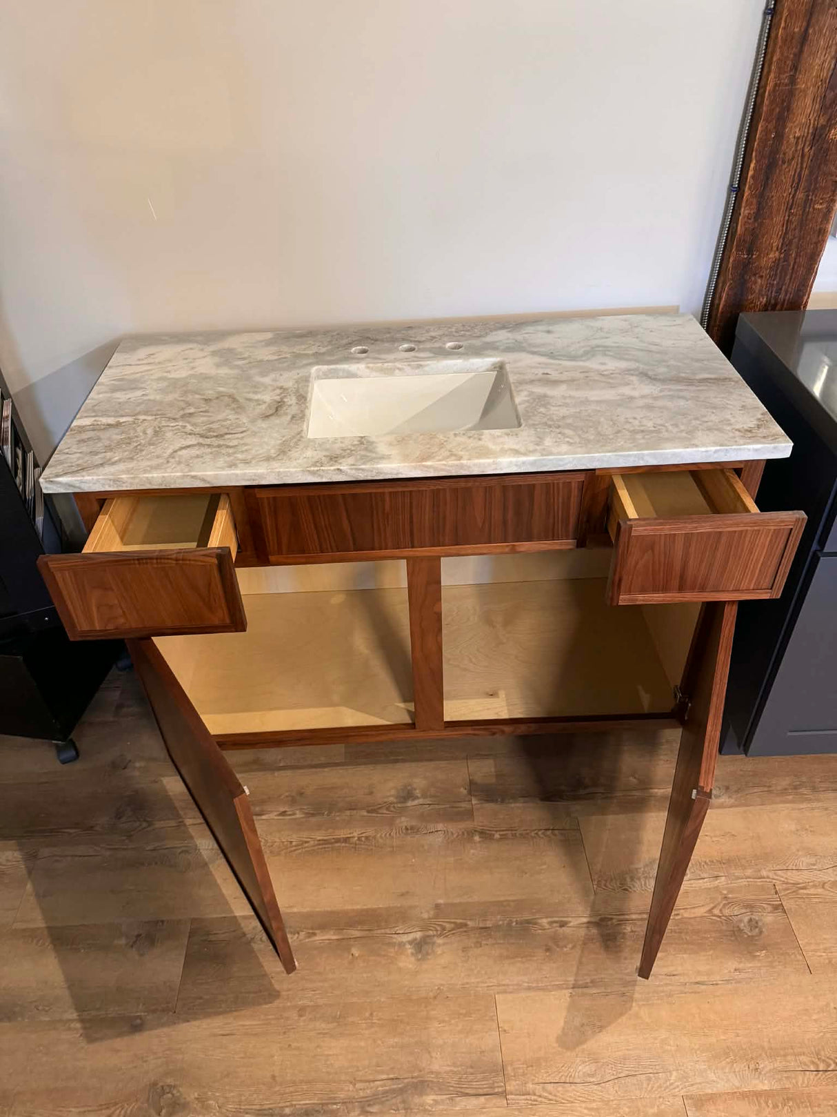 KCD Oslo 48" Walnut Vanity – Sleek Modern Design with Fantasy Brown Natural Stone Top