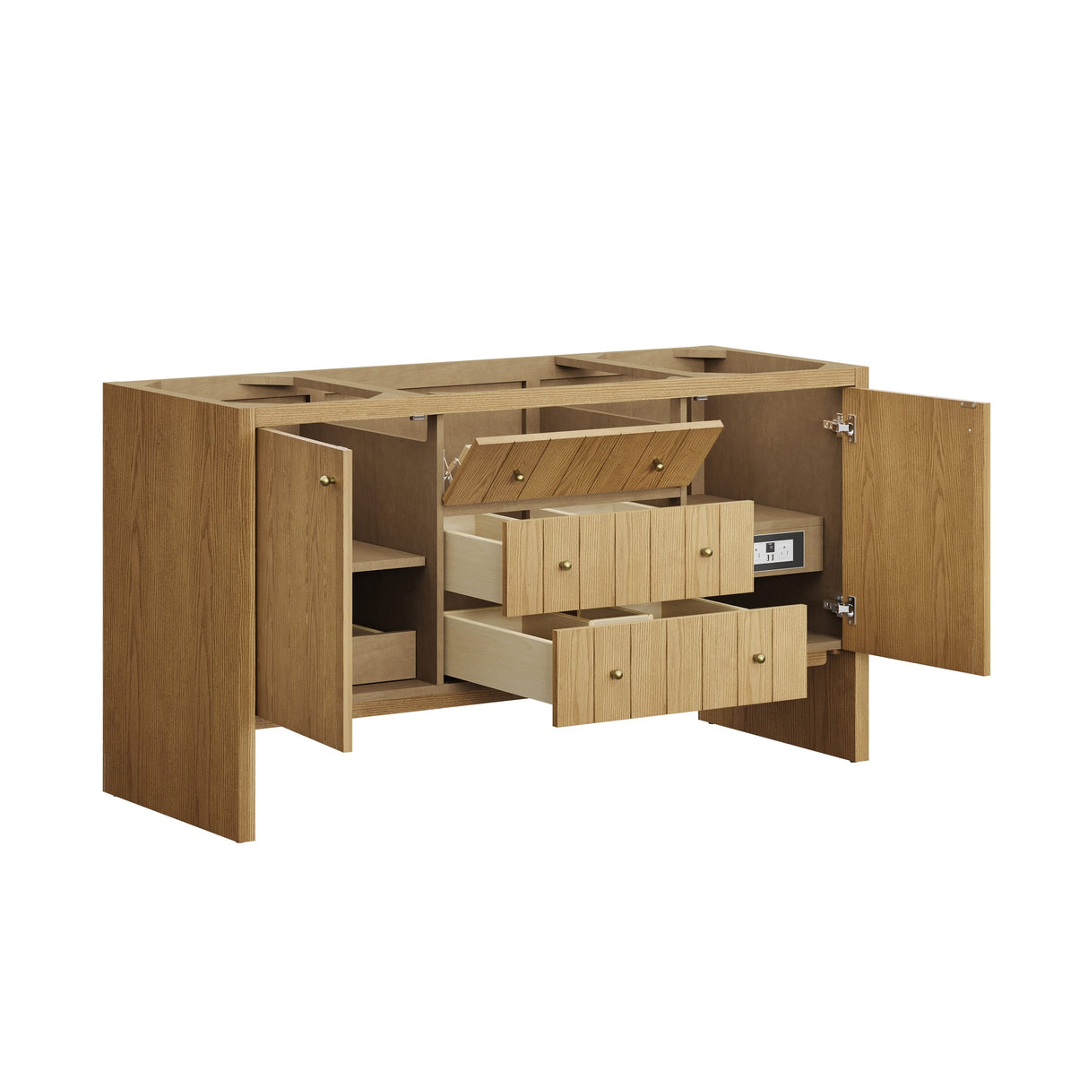 Hudson 60" Single Vanity, Light Natural Oak w/ 3 CM Ethereal Noctis Top w/ FreePower Wireless Charger