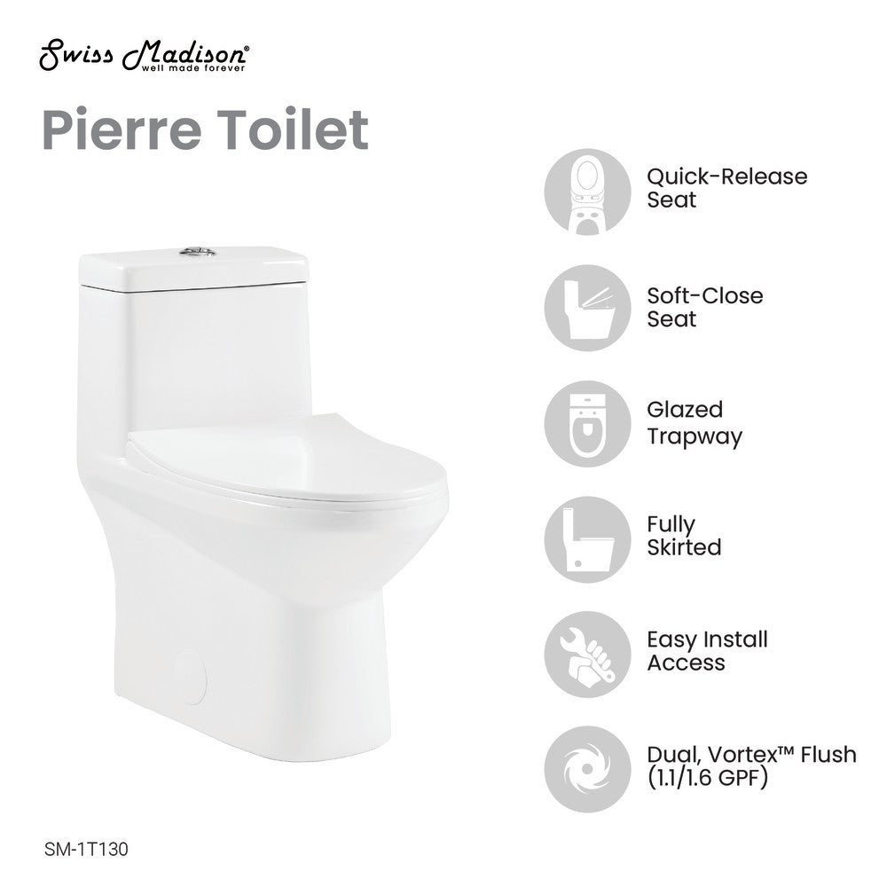 Pierre One-Piece Elongated Toilet Dual-Flush 1.1/1.6 gpf