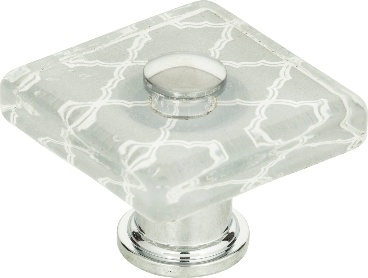Atlas Homewares Quatrefoil Glass Square Knob 1 1/2 Inch Polished Chrome