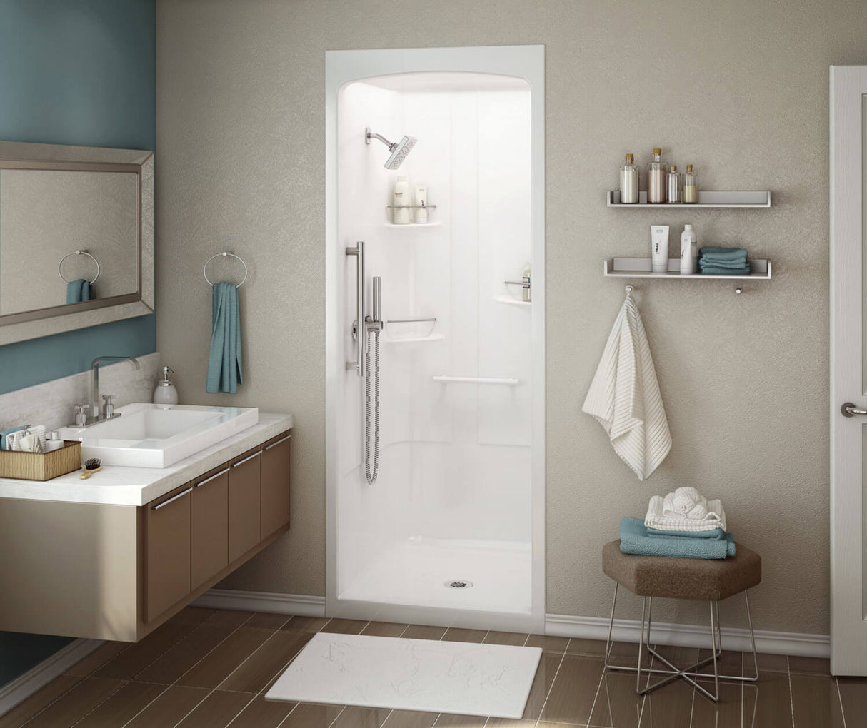 MAAX 107006-000-001 Allia SHR-3636 Acrylic Alcove Center Drain One-Piece Shower in White