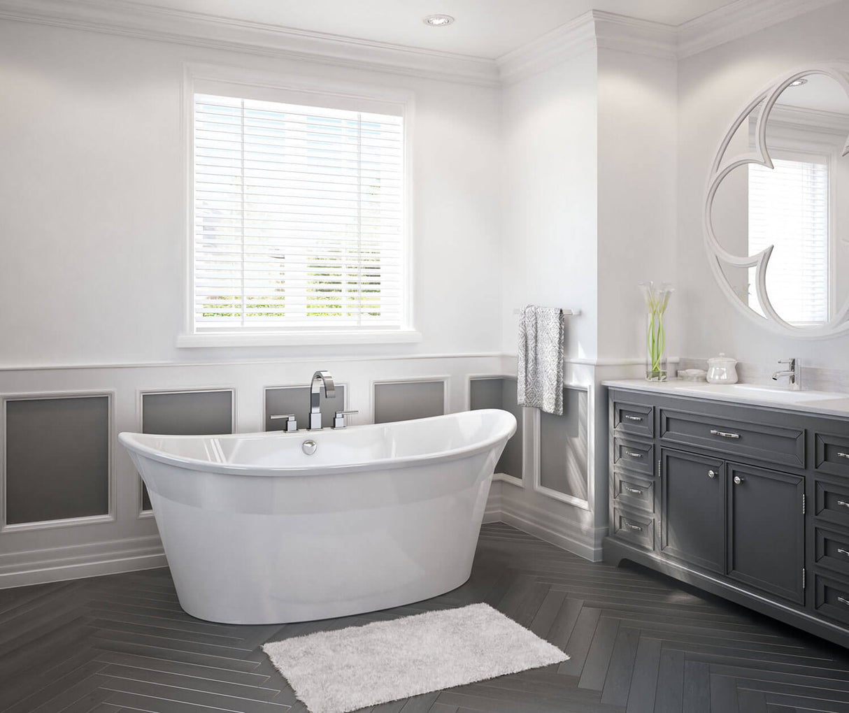 MAAX 106151-000-002-100 Orchestra 6636 AcrylX Freestanding Center Drain Bathtub in White with White Skirt