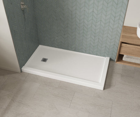 MAAX 420004-542-001-100 B3Square 6030 Acrylic Corner Left Shower Base in White with Anti-slip Bottom with Left-Hand Drain
