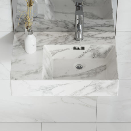 St. Tropez 24" Right Side Faucet Wall-Mount Bathroom Sink in White Marble