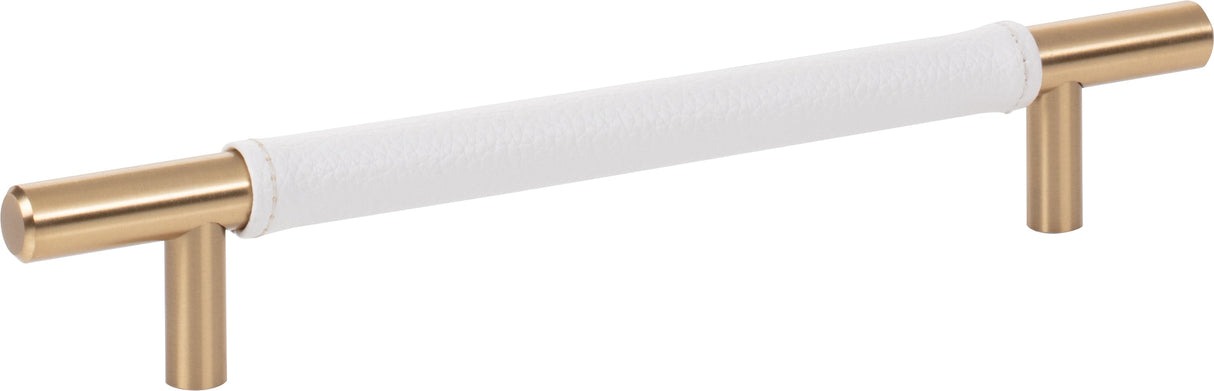 Atlas Homewares Zanzibar White Leather Pull 6 5/16 Inch (c-c) Warm Brass