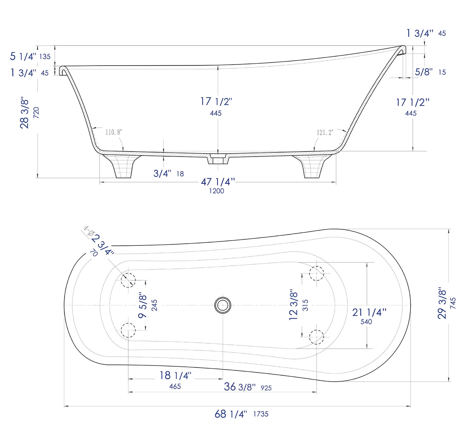 67" White Matte Clawfoot Solid Surface Resin Bathtub
