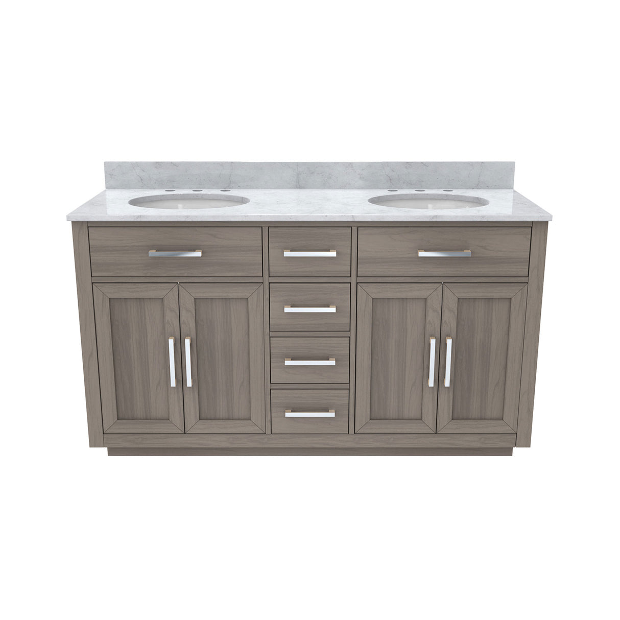Dexterity 60 Inch Oak Vanity with Oval Undermount Sinks - Gray Oak