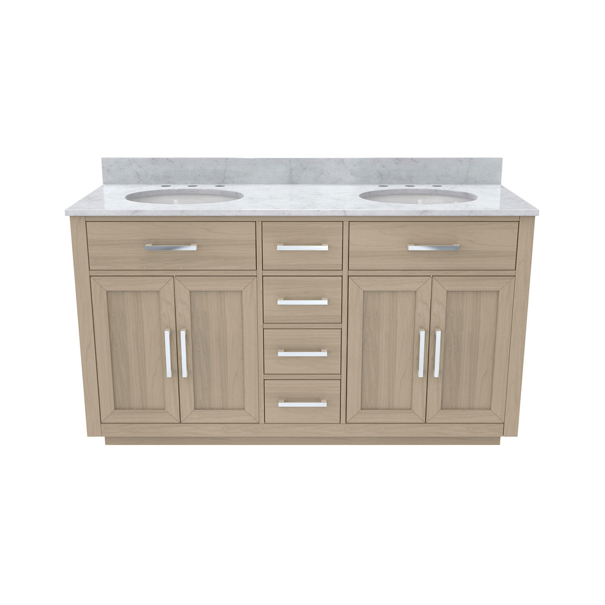 Dexterity 60 Inch Oak Vanity with Oval Undermount Sinks - Light Oak