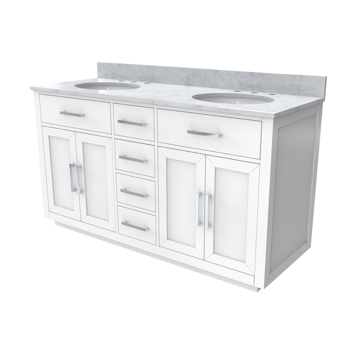 Dexterity 60 Inch Oak Vanity with Oval Undermount Sinks - White