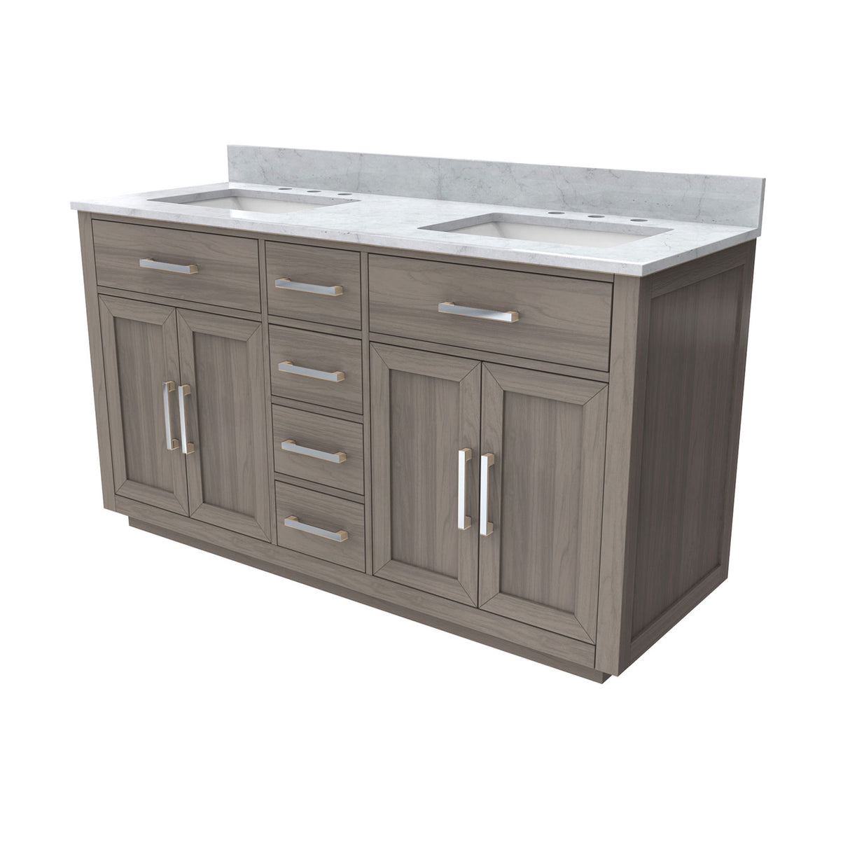Dexterity 60 Inch Oak Vanity with Rectangular Undermount Sinks - Gray Oak