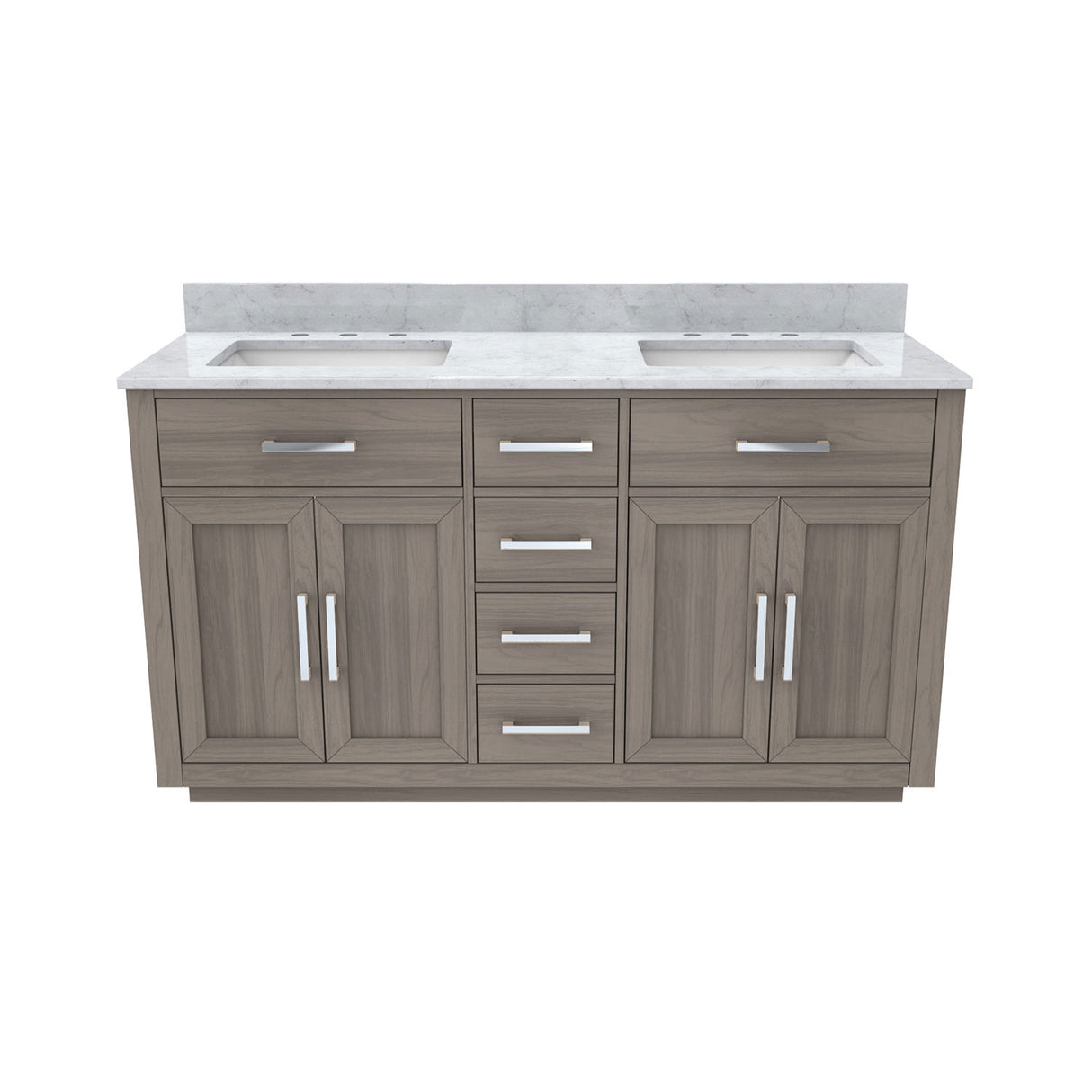 Dexterity 60 Inch Oak Vanity with Rectangular Undermount Sinks - Gray Oak