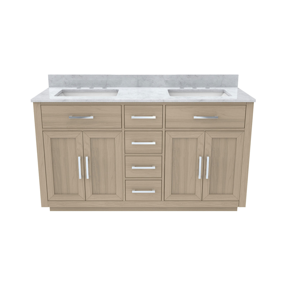 Dexterity 60 Inch Oak Vanity with Rectangular Undermount Sinks - Light Oak