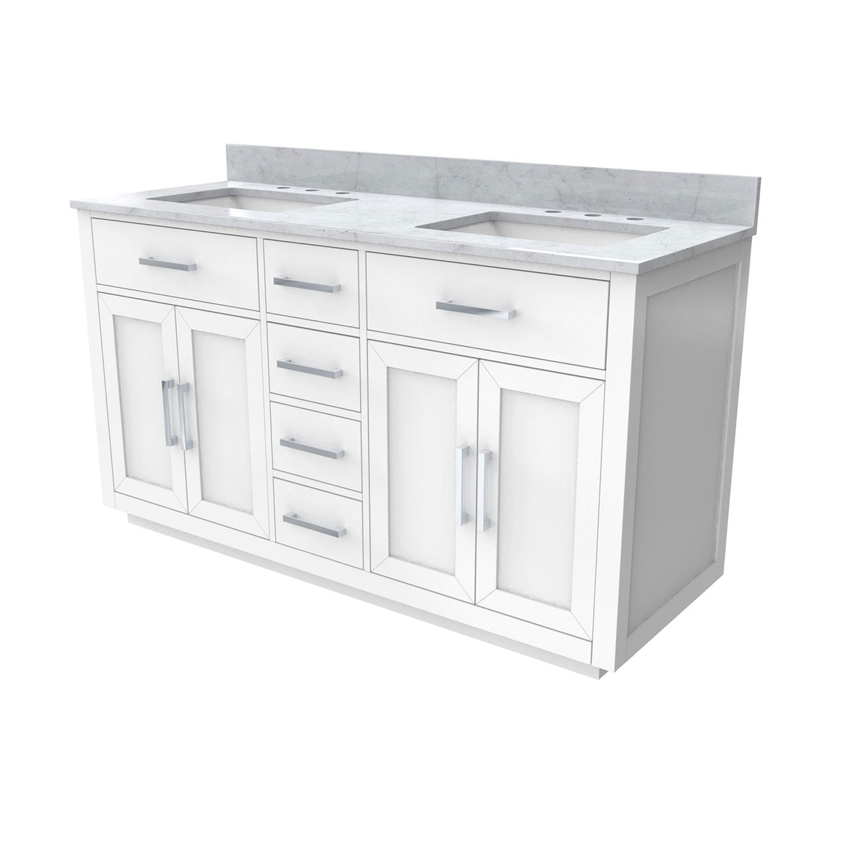 Dexterity 60 Inch Oak Vanity with Rectangular Undermount Sinks - White