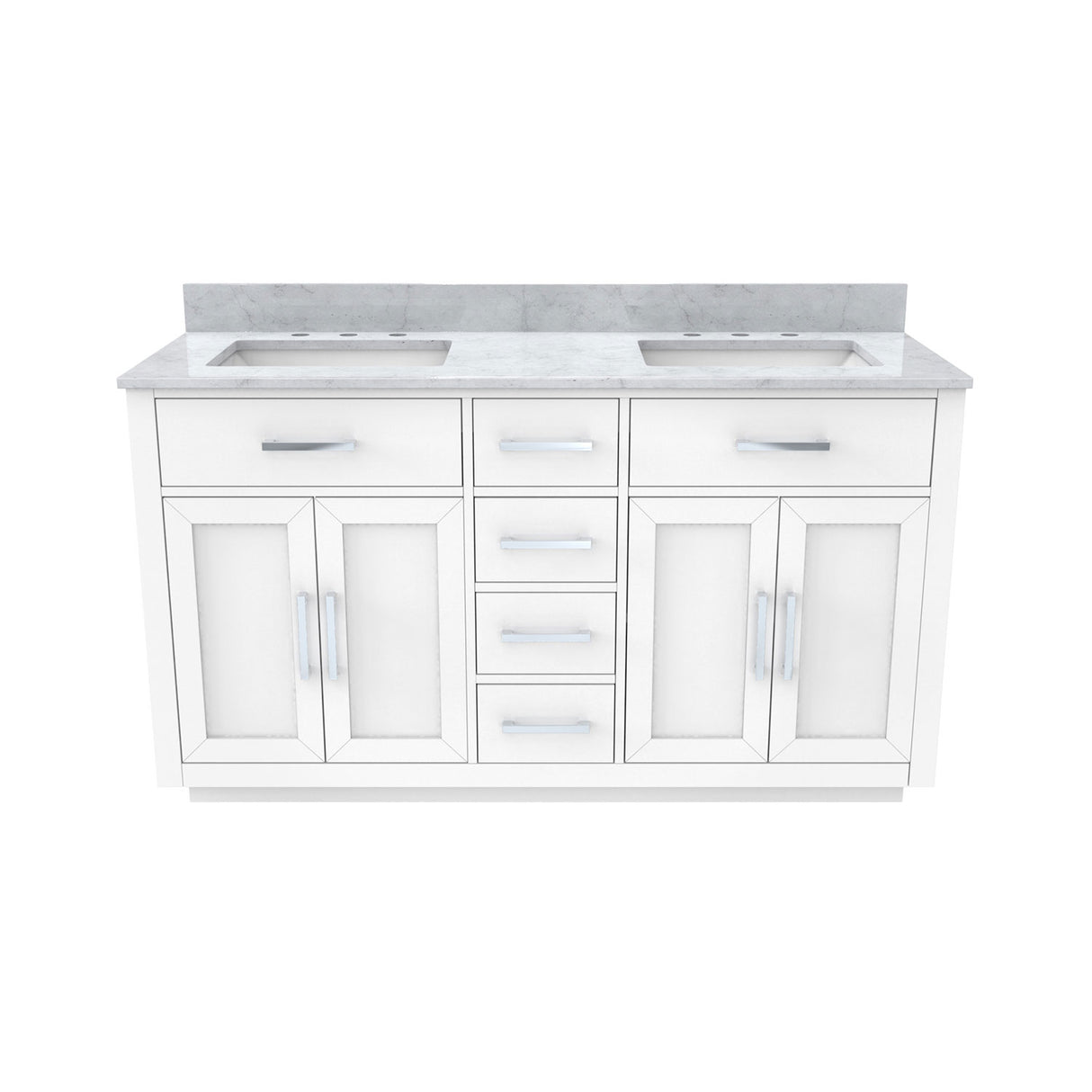 Dexterity 60 Inch Oak Vanity with Rectangular Undermount Sinks - White
