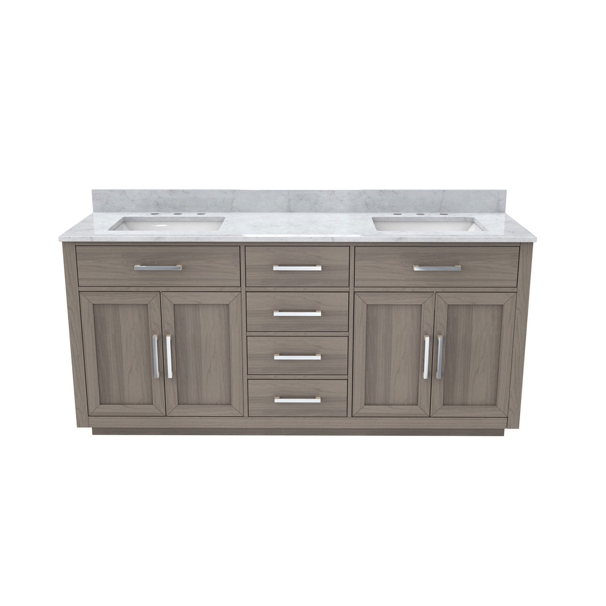 Dexterity 72 Inch Oak Vanity with Rectangular Undermount Sinks - Gray Oak