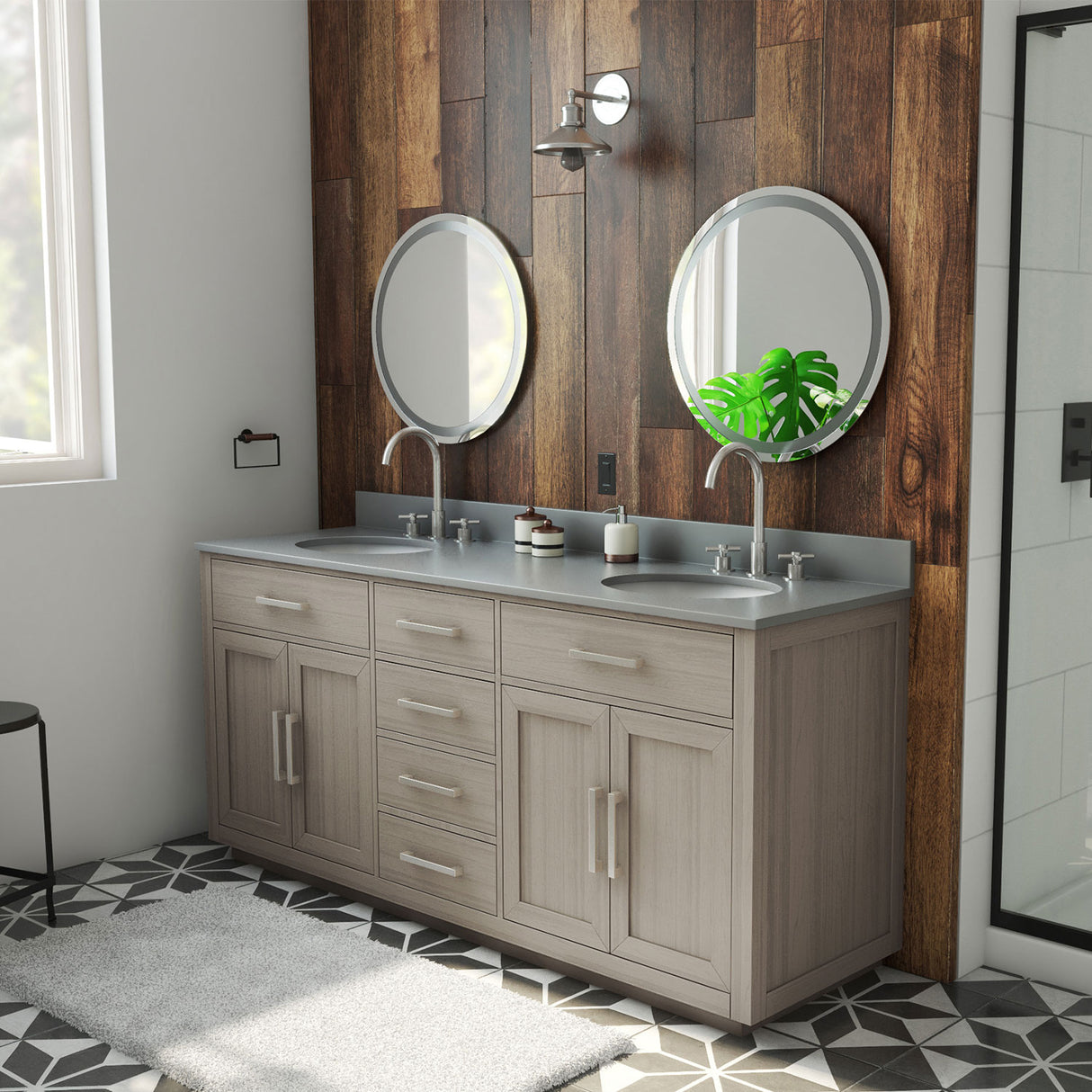 Dexterity 72 Inch Oak Vanity with Oval Undermount Sinks - Gray Oak