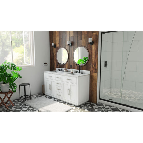 Dexterity 60 Inch Oak Vanity with Rectangular Undermount Sinks - White