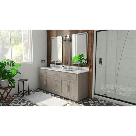 Dexterity 72 Inch Oak Vanity with Rectangular Undermount Sinks - Gray Oak