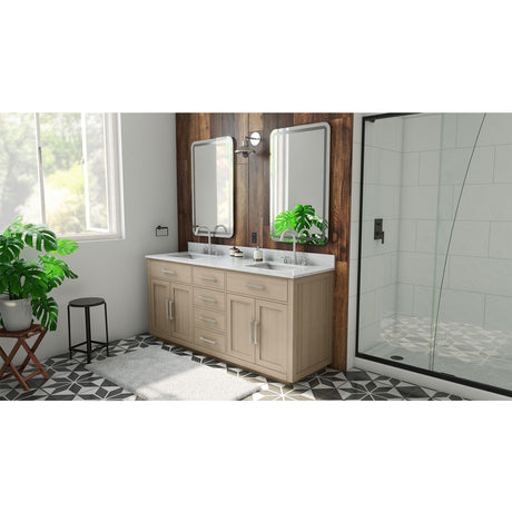 Dexterity 72 Inch Oak Vanity with Rectangular Undermount Sinks - Light Oak