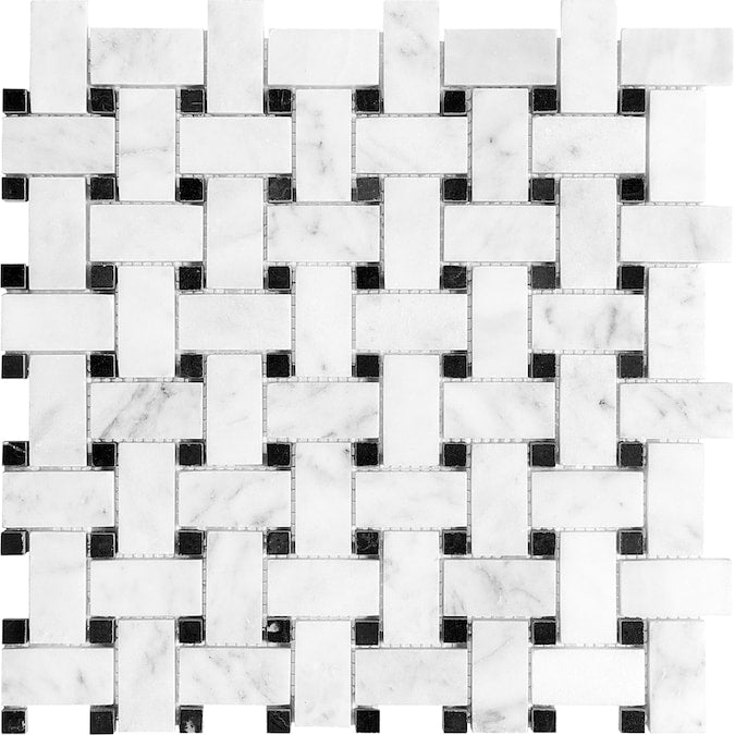 Anatolia Tile Basketweave Mosaics Honed Bianco Venatino Marble Natural Stone 1 Sheet = 1 Sq. Ft. 5001-0024-0 (76-170) Bianco Venatino Basketweave Honed - premium natural stone mosaic tile from Anatolia Tile, available at PoshHaus showroom in Keene, NH