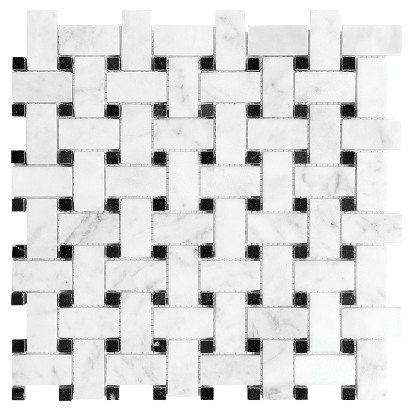 Anatolia Tile Basketweave Mosaics Polished Bianco Venatino Marble Natural Stone 1 Sheet = 1 Sq. Ft. 5001-0025-0 (76-260) Bianco Venatino Basketweave Polished - premium natural stone mosaic tile from Anatolia Tile, available at PoshHaus showroom in Keene, NH