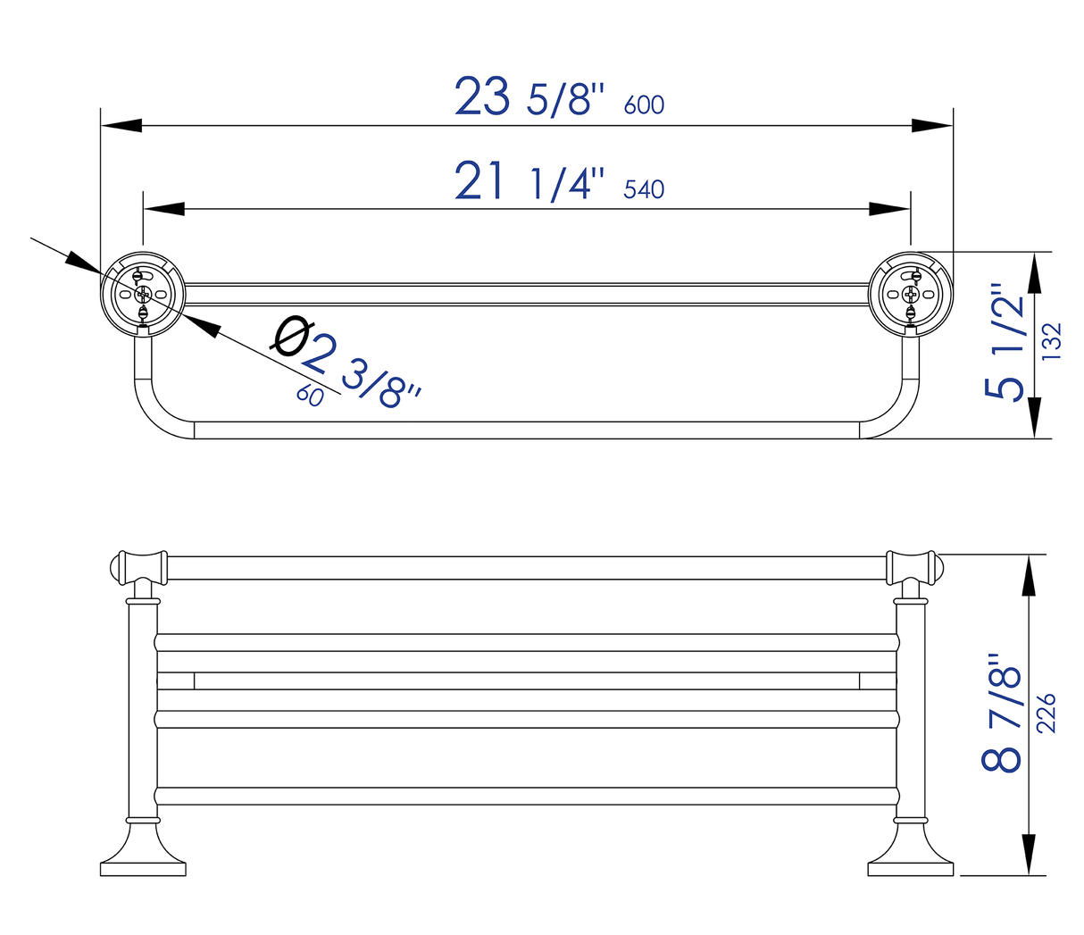 ALFI brand AB9583 Polished Chrome 23 inch Towel Bar & Shelf Bathroom Accessory
