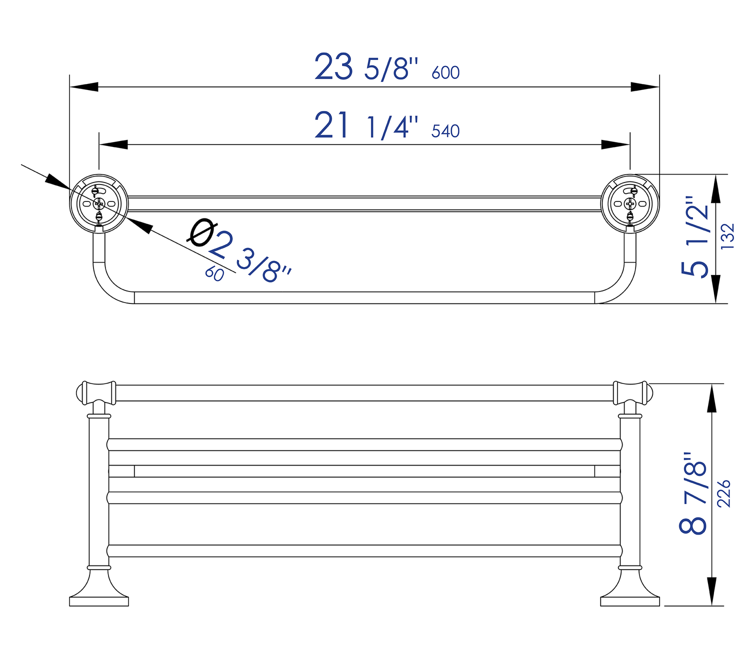 ALFI brand AB9583 Polished Chrome 23 inch Towel Bar & Shelf Bathroom Accessory