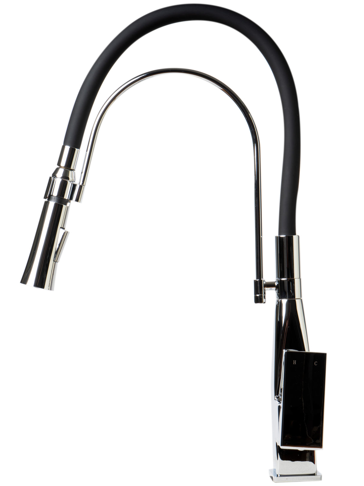 Polished Chrome Square Kitchen Faucet with Black Rubber Stem