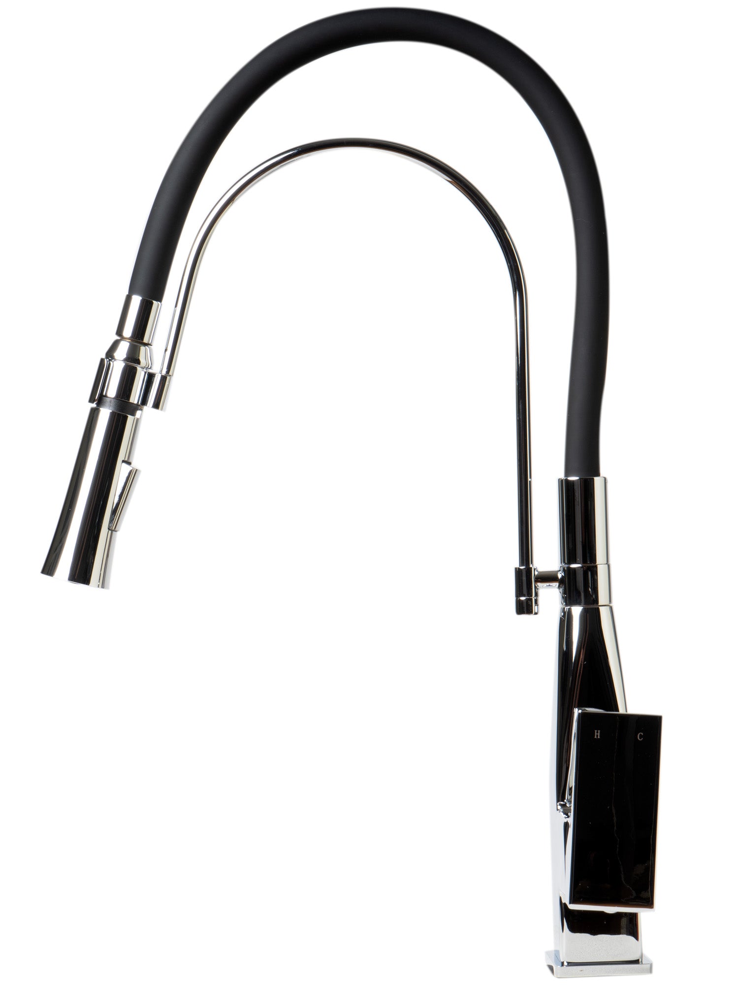 Polished Chrome Square Kitchen Faucet with Black Rubber Stem