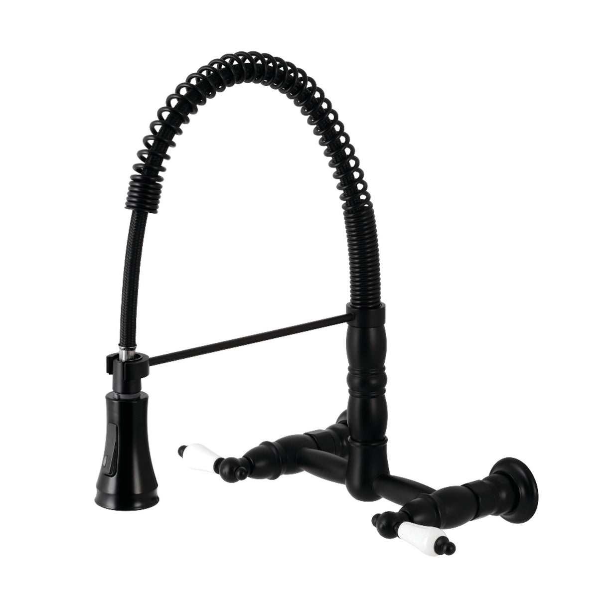 Gourmetier GS1240PL Heritage Two-Handle Wall-Mount Pull-Down Sprayer Kitchen Faucet, Matte Black