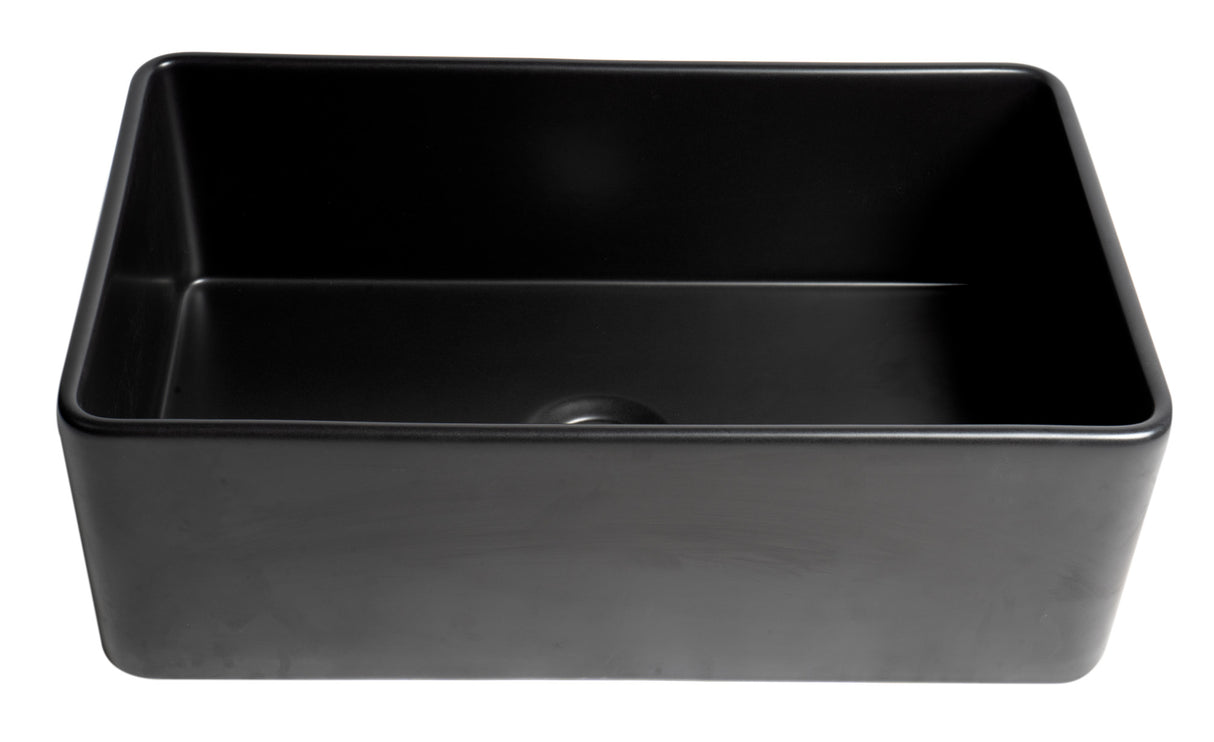 Black Matte Smooth Apron 30" x 18" Single Bowl Fireclay Farm Sink