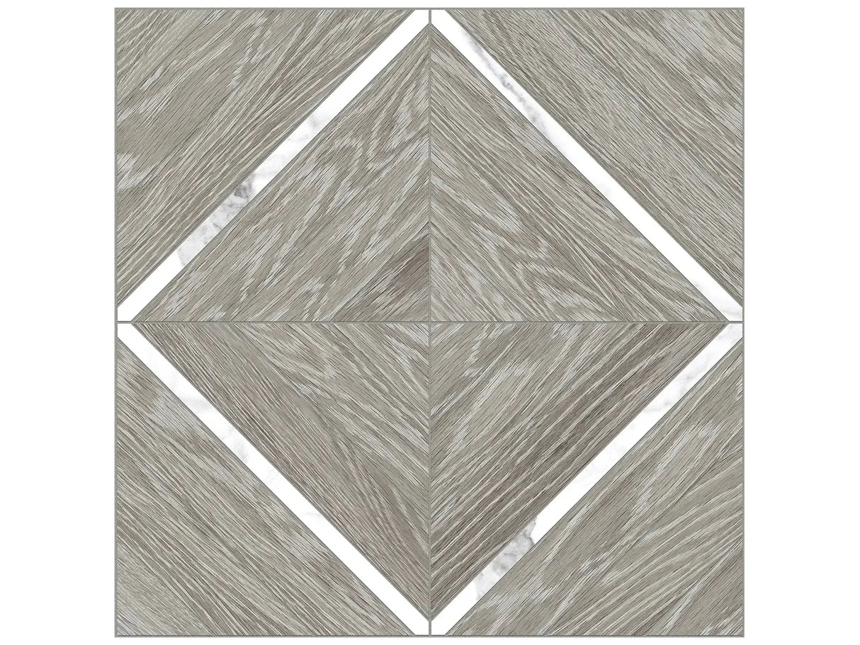 Anatolia Tile 16X16 Aspen Beachcomber With Polished Statuario Venato Marquetry Matte Porcelain Mosaics. 1 Sheet = 1.69 Sq. Ft. 4501-0014-1 Beachcomber Statuario Marquetry - premium natural stone mosaic tile from Anatolia Tile, available at PoshHaus showroom in Keene, NH