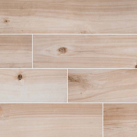 MSI Wood Collection havenwood beige 8x36 glazed porcelain floor wall tile NHAVBEI8X36 product shot multiple planks angle view