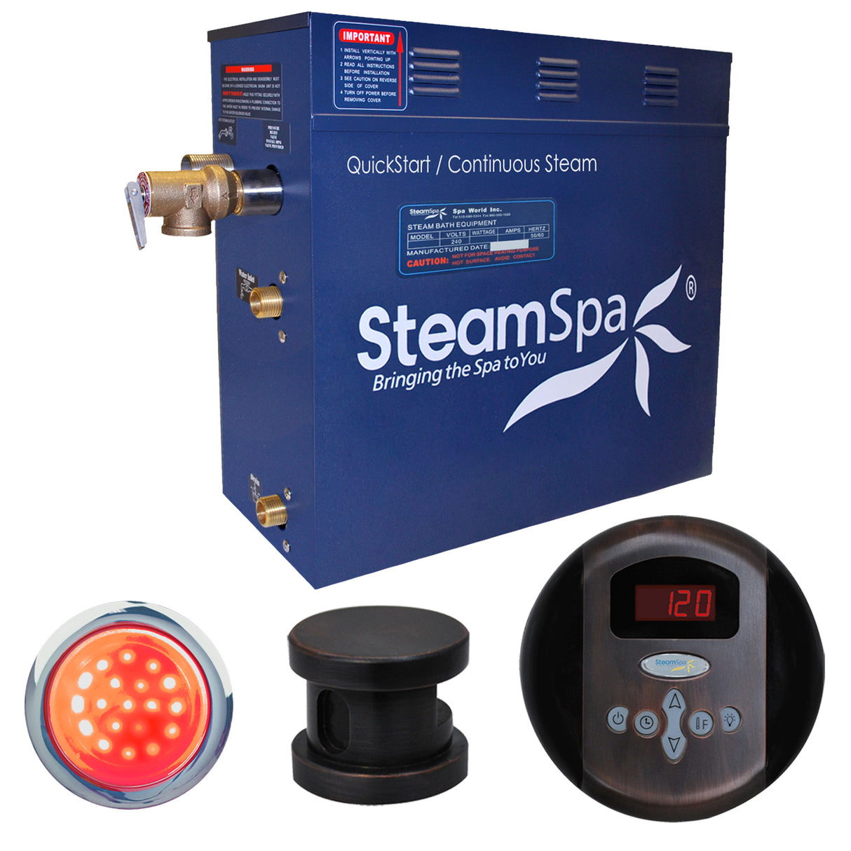 SteamSpa Indulgence 7.5 KW QuickStart Acu-Steam Bath Generator Package in Oil Rubbed Bronze IN750OB